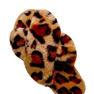Leopard Print Fuzzy Women's Slippers